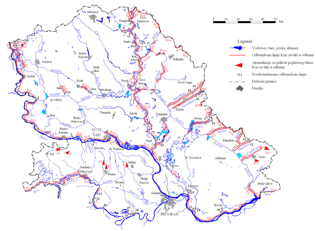 Карта одбрамбених линија у Војводини