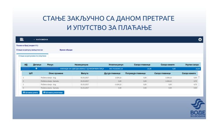 Електронски увид у стање на рачуну накнаде за одводњавање